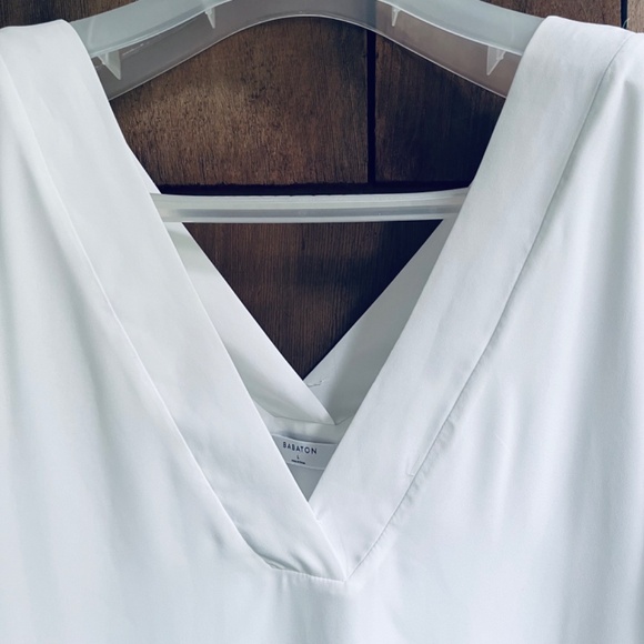 Aritzia Babaton Chiffon V-Neck Front and Back  White Lined Blouse Short Sleeve - Picture 3 of 9